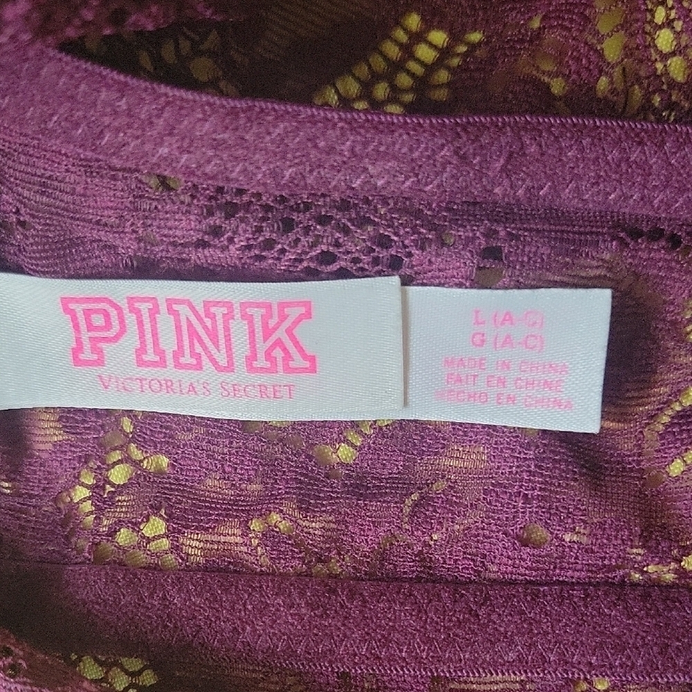 PINK Lace Halter Bralette - Purple Size L(A-C) - Picture 6 of 8
